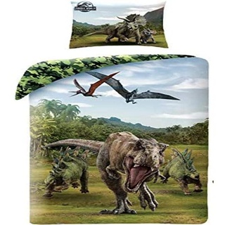 Halantex Jurassic World T.Rex Dinosaurier Bettwäsche 2 teilig 140x200 + 70x90 cm Bettbezug 100% Baumwolle Öko-Tex