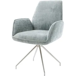 DeLife Drehstuhl Zoa-Flex Chenille Pastellblau Kreuzgestell konisch Edelstahl 180° drehbar Taschenfederkern, Esszimmerstühle