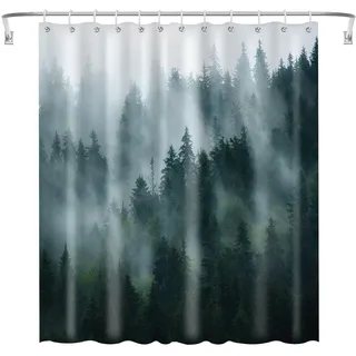 Ohok Badezimmer Duschvorhang 180 x 180 cm, wasserdichte Weihnachten Duschvorhänge mit 12 Haken, Baddekoration Badvorhang Langlebiger Polyester Badvorhang (Nebliger Wald)