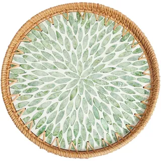 CREATCABIN Rundes Rattantablett Gewebtes Serviertablett Rattan Holzsockel Handgewebter Korb Dekorativer Weidenkorb Organizer Tablett Für Tischdekoration Aufbewahrung Präsentation Frühstück 30x30x3cm