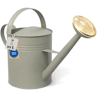 LIVLIG Gießkanne 10l Metall Moosgrau, Premium Giesskanne mit Messingbrause | Schöne Retro Gießkanne für Garten & Balkon, Giesskanne 10 Liter mit abnehmbarer Brause und beweglichem Henkel