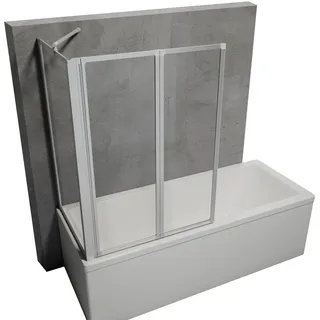 Schulte Duschabtrennung für Badewanne Smart, 2-teilig mit Seitenwand, Profilfarbe Alunatur, 3 mm Sicherheitglas (ESG) Klar hell, Faltwand: 89 x 121 cm, Seitenwand geeignet für eine 68 - 71 cm Wanne - Grau