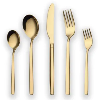 Berglander 30 Stück Titanium Plated Besteck, 30 Stück Golden Besteck Set, Besteck Set Besteck Sets, Service für 6 (Gold glänzend)