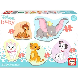 Educa 18591, Disney, Baby Puzzleset mit 5 Puzzles für Kinder ab 24 Monaten, Bambi, Dumbo, 101 Dalmatiner, Aristocats, König der Löwen