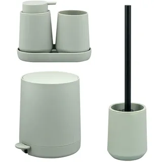 eluno Bad-Accessoires-Set Tesero, Soft-Touch, salbei , Salbeigrün , Kunststoff , 22.5x25.5x25 cm , Badaccessoires