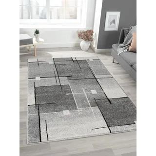 Mia's Teppiche "Mosaix - Moderner Dichter Kurzflor Teppich für Wohn- und Schlafzimmer, mit Konturenschnitt, Geometrischen Mustern, Kariert, in Grau, 140 x 200 cm