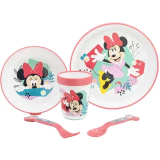 Disney 5-TEILIGES KINDERGESCHIRR MIT RUTSCHFESTEM BODEN. TELLER, SCHÜSSEL, 260ML GLAS UND BESTECK. BPA-FREI | MINNIE MOUSE MOUSE BEING MORE MINNIE MOUSE, Rose