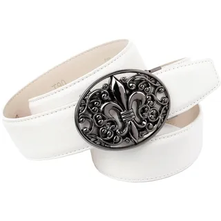 Anthoni Crown Ledergürtel mit anthrazitfarbener Lilien-Schließe, weiß