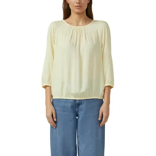 Schlupfbluse S.OLIVER, Damen, Gr. 46, beige (butter gelb), Web, Obermaterial: 100% Viskose, unifarben, lässig geschnitten hüftbedeckend, Rundhals, elastischer Bund, Blusen Schlupfbluse, mit elstsichem Bund und aus reiner Viskose