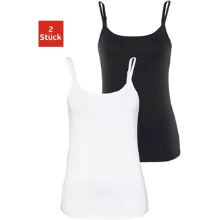 Spaghettitop VIVANCE "mit verstellbaren Trägern", Damen, Gr. 44/46, schwarz-weiß (schwarz, weiß), Single Jersey, Obermaterial: 95% Baumwolle, 5% Elasthan, unifarben, Basic, körpernah, tiefer Rundhals, Tops Spaghettitop, aus elastischer Baumwoll-Qualität, sommerlich leicht, Topseller