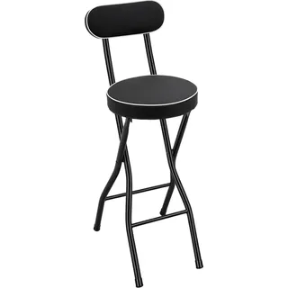 2er-Set klappbare Barhocker - Barstuhl - Gepolsterte Sitzfläche - Metallgestell - Sitzhöhe 65 cm - Tragbar - Kein Aufbau nötig - Schwarz - Schwarz
