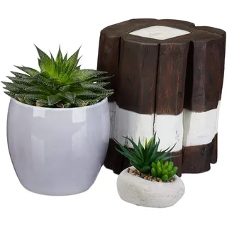 Relaxdays Kerze Baumstamm, rustikal, Kerzenständer, Tisch-Deko, Säulenkerze, Treibholz, massiv, 20 cm hoch, Braun-Weiß