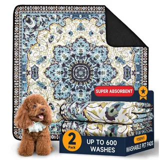 YOSEPATI Washable Pee Pads for Dogs, 2 Super Absorbent Reusable Puppy Training Pads 92×92cm Quick Dry,Waterproof& Non-Slip Pads for Playpen,Housebreaking (Medaillon Blau, 92 x 92 cm (2 Stück))