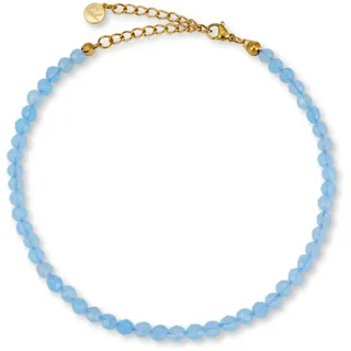 GD GOOD.designs Fussketten für Frauen mit echten Aquamarin Perlen 4mm - Wasserfest - Naturstein Fußkettchen blau mit verstellbaren Verschluss in 18K Gold
