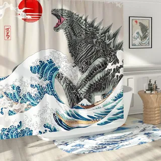 DESIHOM Duschvorhang lustige Anime-Monster 183 x 198 cm