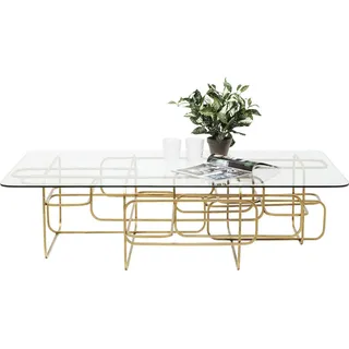 Kare Design Couchtisch Meander Gold, Sofatisch, rechteckiger Beistelltisch, Wohnzimmer, Ablagetisch, Tischplatte aus Sicherheitsglas, Glastisch, 36x140x80cm