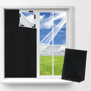 Dachfenster verdunkelung, Fenster verdunklungsrollo ohne Bohren,145 * 100CM mit Aufbewahrungstasche, Verdunklungsfolie für Fenster, Zuschneidbar Tragbares Verdunklungsstoff für Schlafzimmer, Schwarz