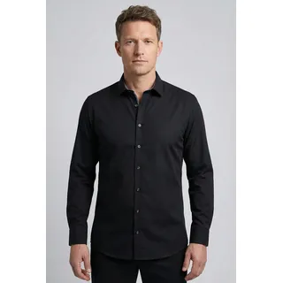 Businesshemd OLYMP "No. Six super slim", Herren, Gr. 38, N-Gr, schwarz, Web, Obermaterial: 97% Baumwolle, 3% Elastolefin, sehr schmal, Hemden Businesshemd, super slim, Comfort Stretch, bügelleicht