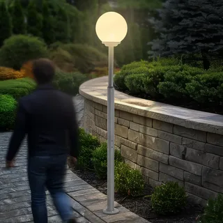 esotec Solar Stand-Kugelleuchte Liana CCT, Höhe 200cm, Fernbedienung, ALU 102437 - Schwarz, Weiß