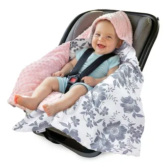 Medi Partners Einschlagdecke für Babyschale Ganzjahres-Babydecke universal 85 x 85 cm für Kinderwagen Buggy und Autositz Kuscheldecke (Berry mit rosa Minky)