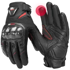 KEMIMOTO Motorrad Handschuhe Herren, Vollfinger Ziegenleder mit rutschfesten Pads, Touchscreen Motorradhandschuhe, Schutzhandschuhe für Motocross, Roller, Moped, Mofa, Quad, Paitball, ATV