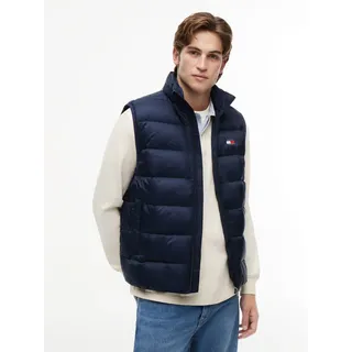 Daunenweste TOMMY JEANS "TJM LIGHT DOWN PACKABLE VEST", Herren, Gr. S, schwarz night navy, Web, Obermaterial: 100% Nylon. Futter: 100% Polyester. Füllung: 90% Daunen, 10% Federn, unifarben, regular fit normal, Rundhals, Westen Daunenweste, Regular fit mit Stehkragen