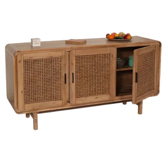 Sideboard HWC-M47, Schrank Kommode Highboard Anrichte, Staufächer, Rattan Akazie Massiv-Holz gebeizt