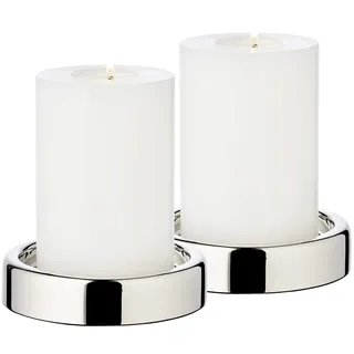 Edzard 2er Set Kerzenständer Kerzenteller Sanremo, vernickelt, Durchmesser 10 cm, Kerzenhalter, für Stumpenkerzen ø 8 cm, Perfekt für Cornelius Kerzen