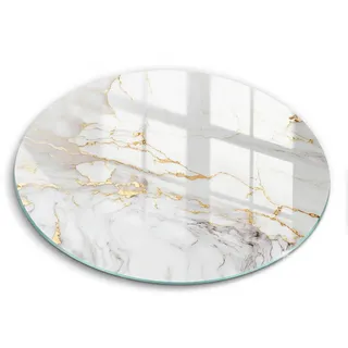 Wallfluent Glasplatte Ø 30 cm Heller Marmor mit Goldakzenten , Glas , Rund , 30x30 cm , Küchenzubehör, Schneidebretter