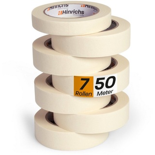 Hinrichs Kreppband 7x - Abklebeband 6 Rollen 50m x 30mm + 1 Rolle 50m x 20mm - Maler Klebeband zum Streichen und Lackieren - Abdeckband für Malerarbeiten - Malerkrepp für Renovierung & Auto