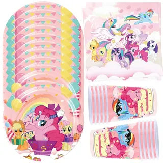 HGSHUO Einhorn Partygeschirr Kindergeburtstag Deko Geburtstag Party Geschirr Pappteller Becher Servietten Pony Partygeschirr Geburtstagsparty Hochzeit Babyparty Tischdeko Set