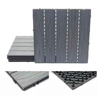 WPC Bodenfliese HWC-E21, Holzoptik Balkon/Terrasse, 3D-Struktur linear beschichtet-grau ~ 4x je 50x5