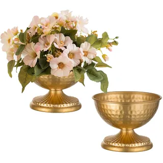 Sziqiqi Gold Urnen Vase für Blumen - Hochzeit Mittelstück für Tischdeko Satz von 2 Vintage Metall Vasen für Kunstblumen Kleine Gehämmerte Blumenvase für Geburtstag Party Weihnachten Jahrestag