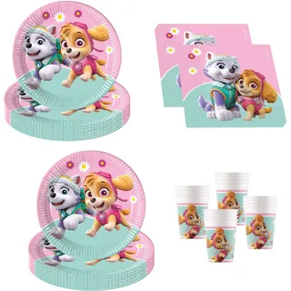 Procos - Paw Patrol Geburtstag Deko, 52-Teilig, Pappteller, Becher und Servietten für Kindergeburtstag, Partygeschirr