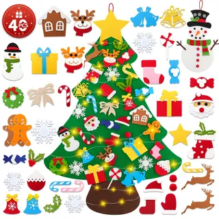 Lanpn Filz Weihnachtsbaum mit Filz Schneemann, 102cm DIY Kinder Weihnachten Bastelset Christbaum Tannenbaum mit 40 Stück Abnehmbaren Ornamente Hängend Dekor Dekoration für Home Tür Wand