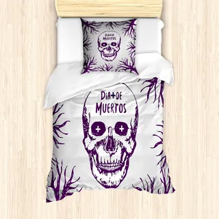 ABAKUHAUS Schädel Bettbezug Set für Einzelbetten, Spooky Gothic Halloween, Milbensicher Allergiker geeignet mit Kissenbezug, Lila - Lila
