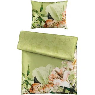Esposa Bettwäsche , Grün , Textil , Blume , 140x200 cm , pflegeleicht, atmungsaktiv, schadstoffgeprüft , Heimtextilien, Bettwäsche & Leintücher, Bettwäsche, Satin-Bettwäsche