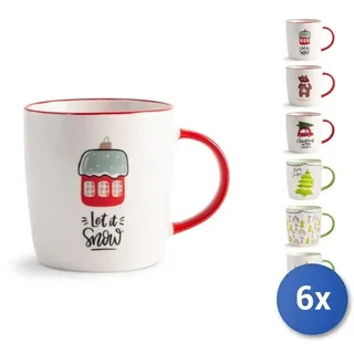 6x Mug H&h Weihnachten 370 Cc Porzellan Design Gemischt