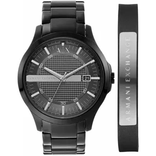 Armani Exchange Herrenuhr, DreizeigerDatumswerk, 46mm Schwarzes Edelstahlgehäuse mit Edelstahlarmband, AX7101