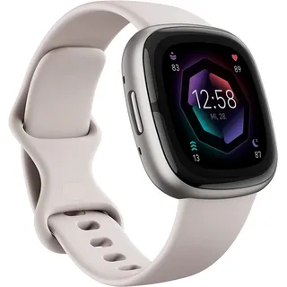 Fitbit Sense 2 BT 41 mm Aluminiumgehäuse silber Sportarmband weiß L