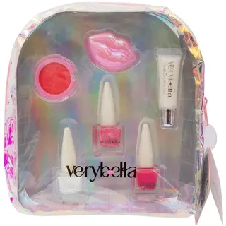 verybella Rucksack, irisierender Effekt, Reißverschluss, transparente Vorderseite, enthält 3 farbige Peel-Off-Nagellacke, 1 Lipgloss, 1 Lippenbalsam, 1 Blush, praktischer Make-up-Halter