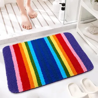 Dermalyx Badezimmerteppich Regenbogen, Weiche Bunte Badematte, Rutschfester Badvorleger, Mikrofaser Badteppich, Waschbar, Duschteppich, Badezimmermatte, Boho Bad Teppich 50 * 70cm