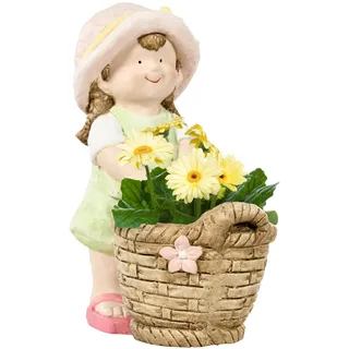 Outsunny Gartenfigur Mädchen mit Blumentopf, Wetterbeständige Gartenstatue, Pflanzentopf-Ornament, Gartendeko, Skulptur für Heimdekoration, Garten, Hof
