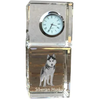 Siberian Husky - Kristalluhr mit Foto, Hundebild im Kristall, personalisierte Schreibtischuhr von Art-Dog.