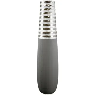 Gilde Vase Bodenvase Newtown - Keramikvase - grau-matt - Silber-glänzend – Vase groß Höhe 65 cm - Breite 15 cm