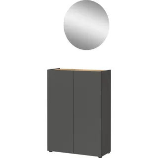 Germania 2-TLG. Garderoben-Set 9050-549 GW-Alviano, in Graphit/Navarra-Eiche-Nb., mit grifflosem Design, 74 x 200 x 33 cm (BxHxT)