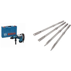 Bosch Professional Bohrhammer mit SDS max GBH 8-45 D (12,5 J Schlagenergie, inkl. Zusatzgriff, im Handwerkerkoffer) + 4tlg. Meißel Set SDS max (Zubehör Abbruchhammer)