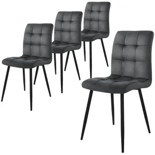 ML-Design Esszimmerstühle 4er Set Anthrazit, mit Samtbezug, Wohnzimmerstuhl mit Rückenlehne, Polsterstuhl mit Metallbeinen, Ergonomischer Stuhl