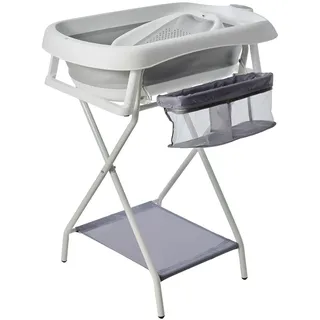 babywann mit Rahmen 80 cm - faltbare Babywanne mit Ständer - sicher für Neugeborene (Grau mit Badewannenablage)