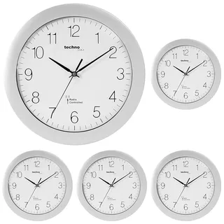 Analoge Funkuhr WT8000 Ø30 cm – Präzise DCF77 Wanduhr ohne Einstellen, extra große Zahlen, leises Uhrwerk ohne Ticken, silberner Rahmen aus Kunststoff, moderne klassische Uhr für Wohnzimmer Büro Küche